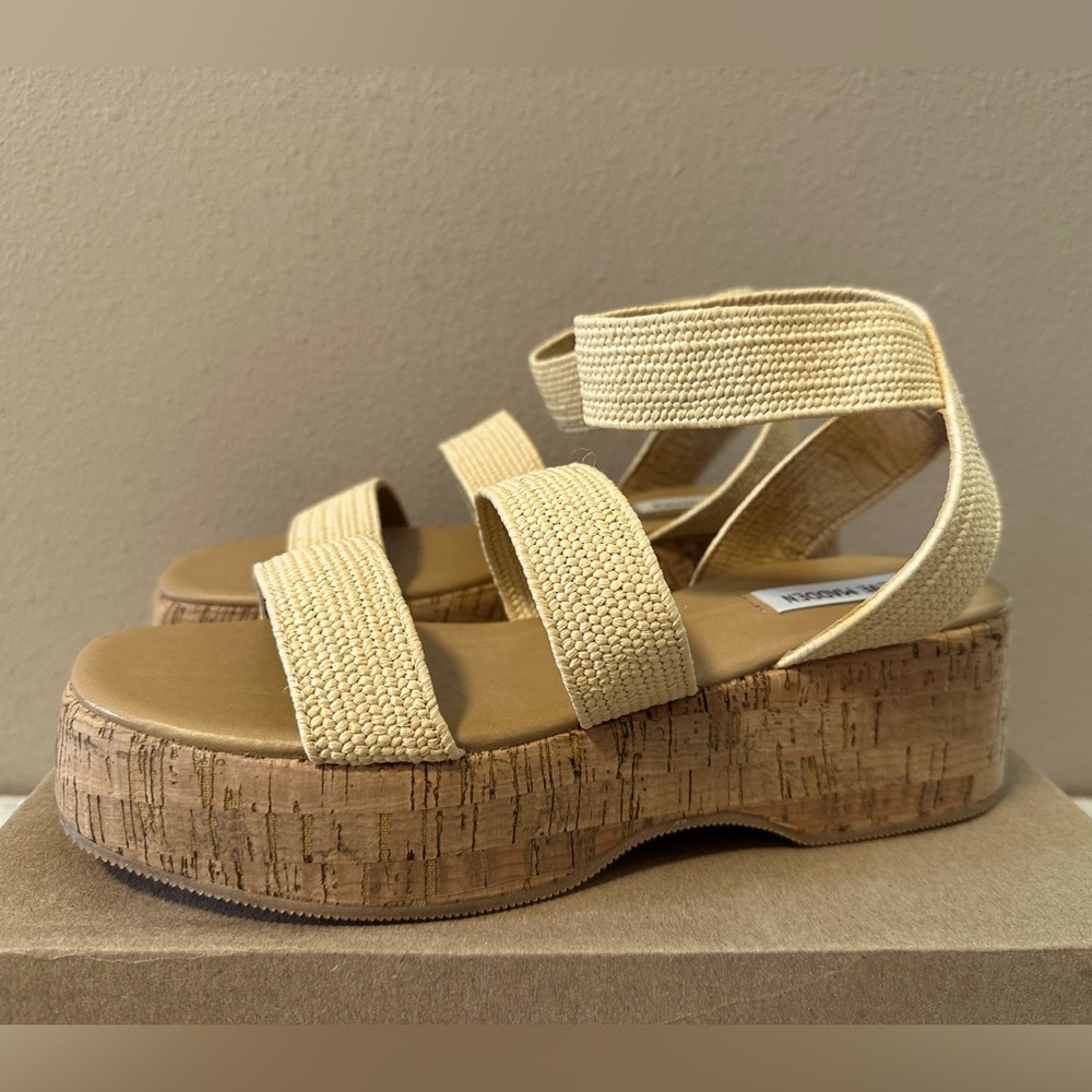 🔴 Steve Madden Sashes Raffia Platform Sandals - NIB
